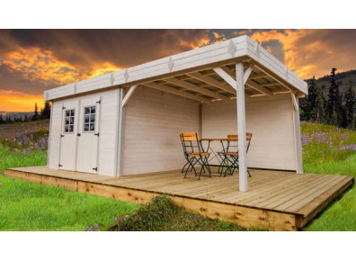 Cabane de jardin en bois avec abri terrasse intégré